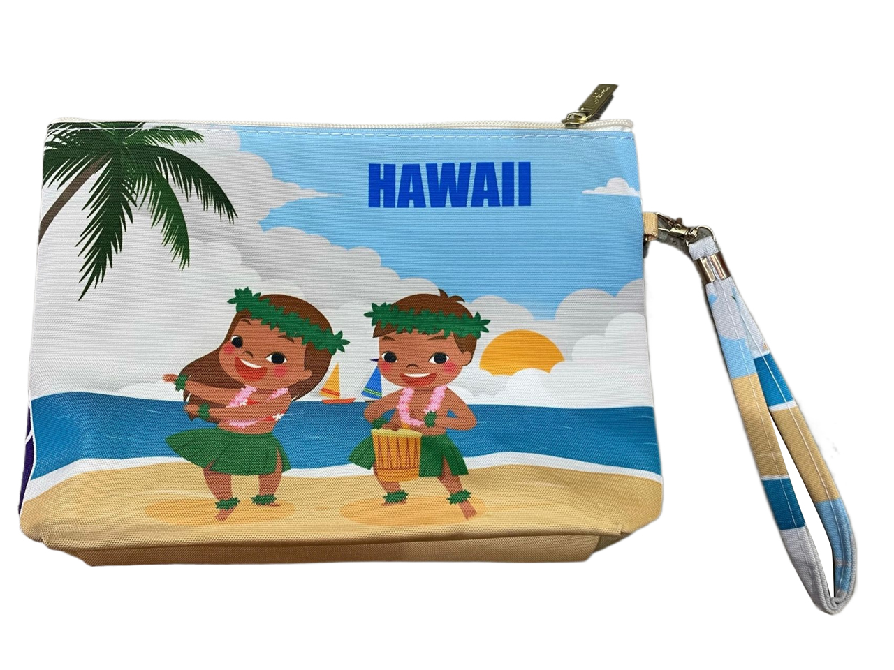 "Hawaii" Hula Dancer Zipper Wristlet w/ Strap 10.5x7.5", MOQ-6